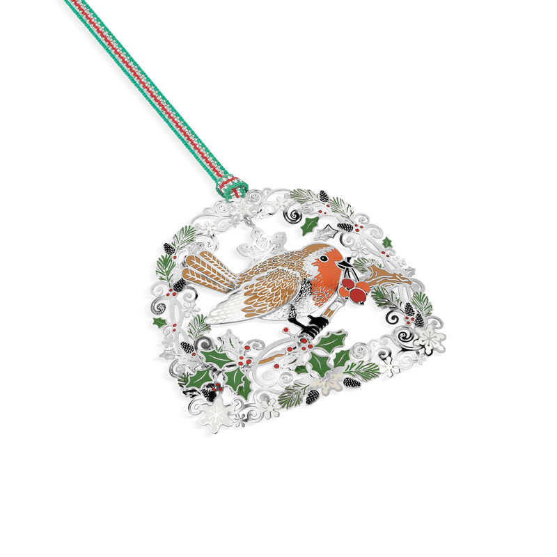 Newbridge Silverware Robin with Berries Christmas Tree Decoration